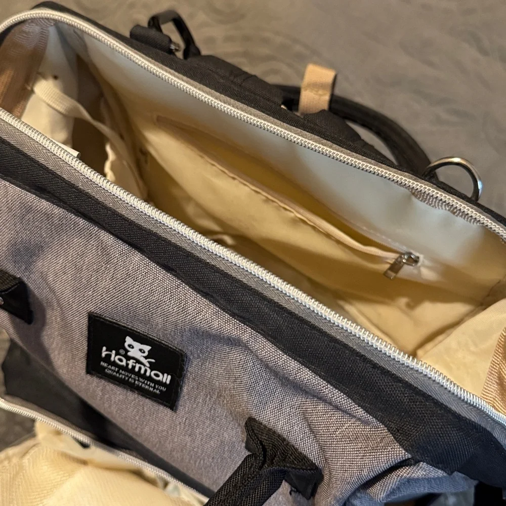 Hafmall Black and Gray Backpack Diaper Bag